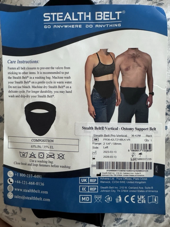 Stealth Belt Go Anywhere Do Anything Vertical-Cinturón de soporte de ostomía-lado izquierdo Foto 2 de 4