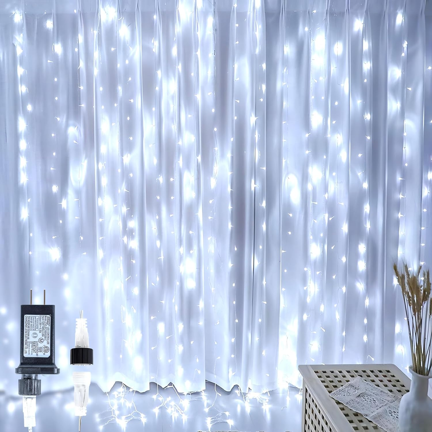 304 LED Curtain Lights Outdoor, 9.8Ft*9.8Ft Hanging String Lights Plug in with 8
