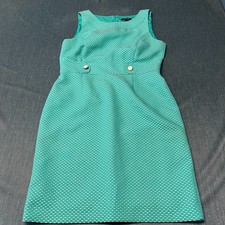 Tahari Arthur S. Levine Women's Sheath Dress Size 12 Green Dot Sleeveless Work