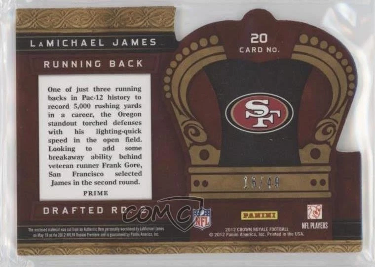 2012 Crown Royale Rookie Royalty Materials Green Prime /49 LaMichael James RC - Image 2 of 2