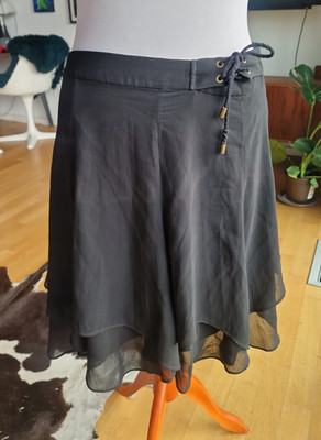 Lauren Ralph Lauren Womens A-Line Skirt Black Chiffon Lace Up Knee Size 10