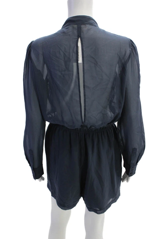 Mameluco BCBGeneration para mujer transparente manga larga con botones cuello en V azul talla M Foto 3 de 4