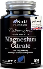 Nu U Nutrition Magnesium Citrate 1480mg  240 Vegan Capsules not Tablets  444m... 0.08 per thousand milligrams