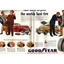 1946 GOODYEAR TIRES 2 Page Print Ad Original Vintage 20.5" x 14" Full Color e8