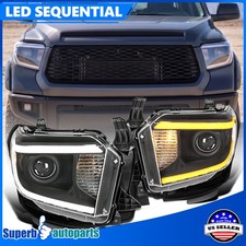 Fits 2014-2021 Toyota Tundra Black Projector Headlights Switchback LED DRL Tube