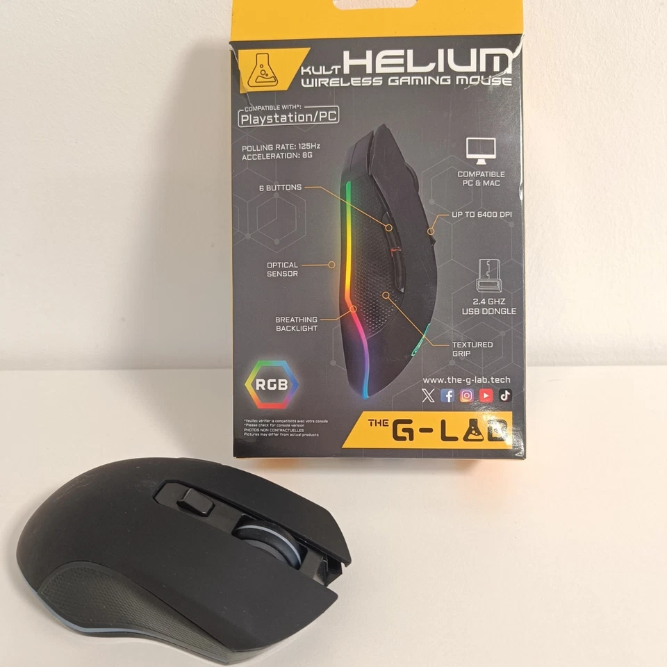 Wireless Gaming Mouse - G-LAB KULT-HELIUM - Adjustable DPI, 6 Buttons - Black - Image 2 of 4