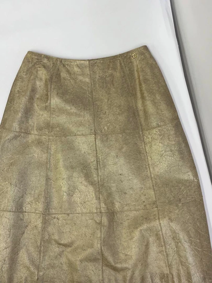CHANEL Auténtica Mujer Piel de Cordero Cuero Falda Recta Logo Marca de Coco De Colección Foto 2 de 4