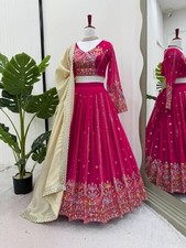 Latest Faux Georgette Pink Lehenga Choli With Dupatta For Reception Wear