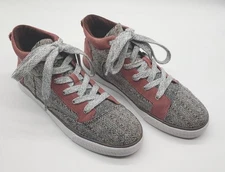 Toms Camila High Top Sneakers Womens Size 8.5 Black White Herringbone Pink Suede