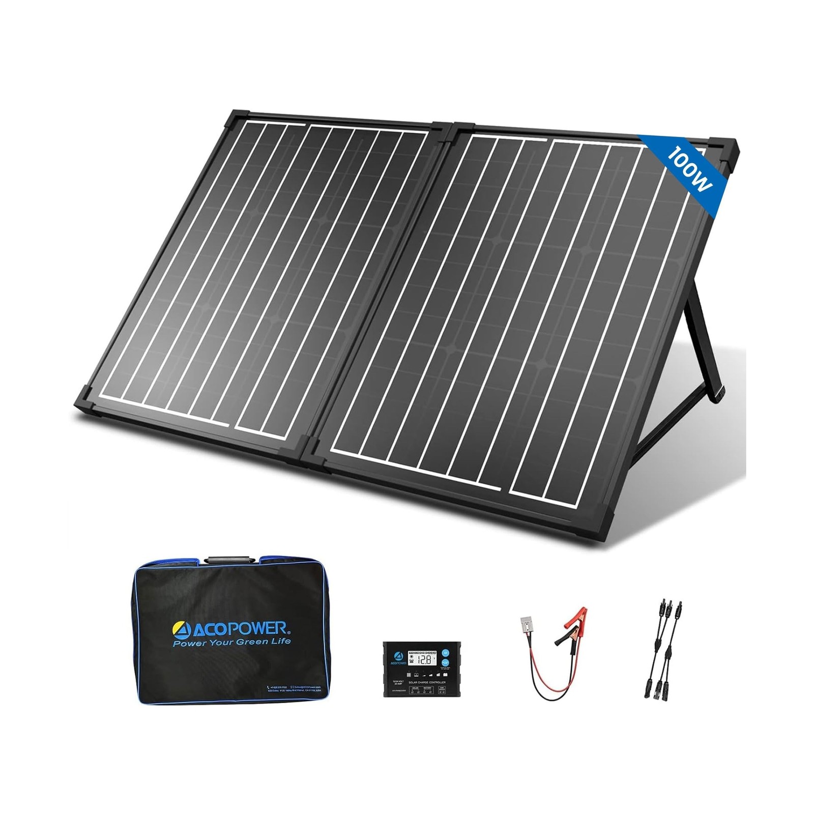 ACOPOWER 100Watt 12 Volt Portable Solar Panel with Waterproof 20A Charger Con...