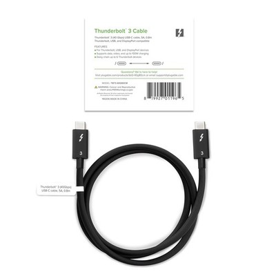Plugable Thunderbolt 3 Cable 40Gbps Supports 100W Charging, 2.6ft (0.8m), 5A