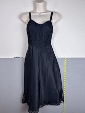 Vintage BARBIZON Black Taffeta Slip dress Lace bodice Side Zip Slit hem- Size 13