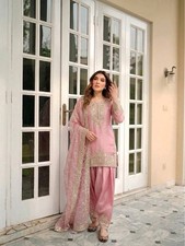 Unique Collection Pink Nc Moss Silk Salwar Kameez With Dupatta For Women