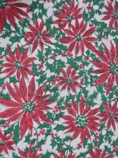 Vintage Christmas Poinsettia / Holly Sewing Fabric Material 162x60