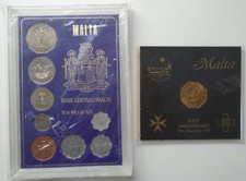 Malta - 1972 coin set in presentation case plus 25c first anniversary 1975 coin.