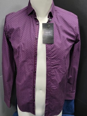 Oodji Shirt Men's 38 polk dots Plum Button Up Collared Long Sleeve Casual Small