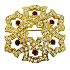 Authentic SWAROVSKI swan signed gold plated ruby red crystals designer brooch