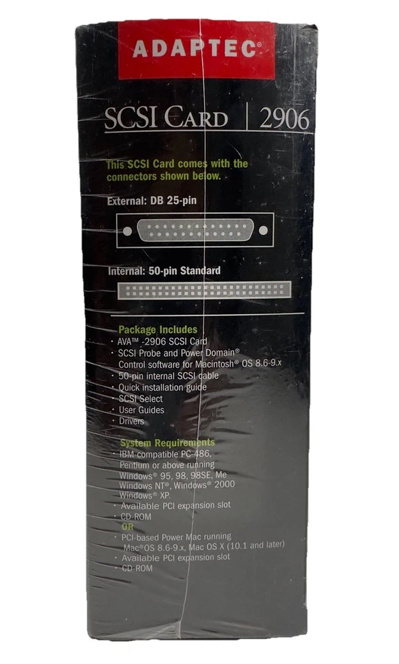 Adaptec AVA-2906, 32 Bit PCI SCSI Kit W/ Window & Mac Support (New Sealed) - Image 4 of 4