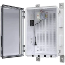 Outdoor Electrical Box with Thermostat and Fan, Ventilated Design, Cable Grommet