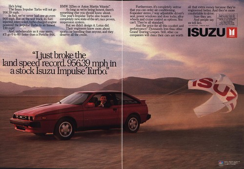 1988 Isuzu Impulse Turbo: Land Speed Record Vintage Print Ad