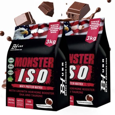 2 Pack Monster ISO Whey Protein 6KG Chocolate Recovery Formula -Black Hammer USA