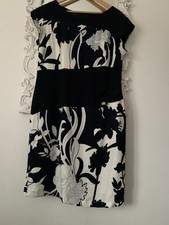 Escada Women's Dress Navy Blue and Cream Pattern Size EU 42 UK 14