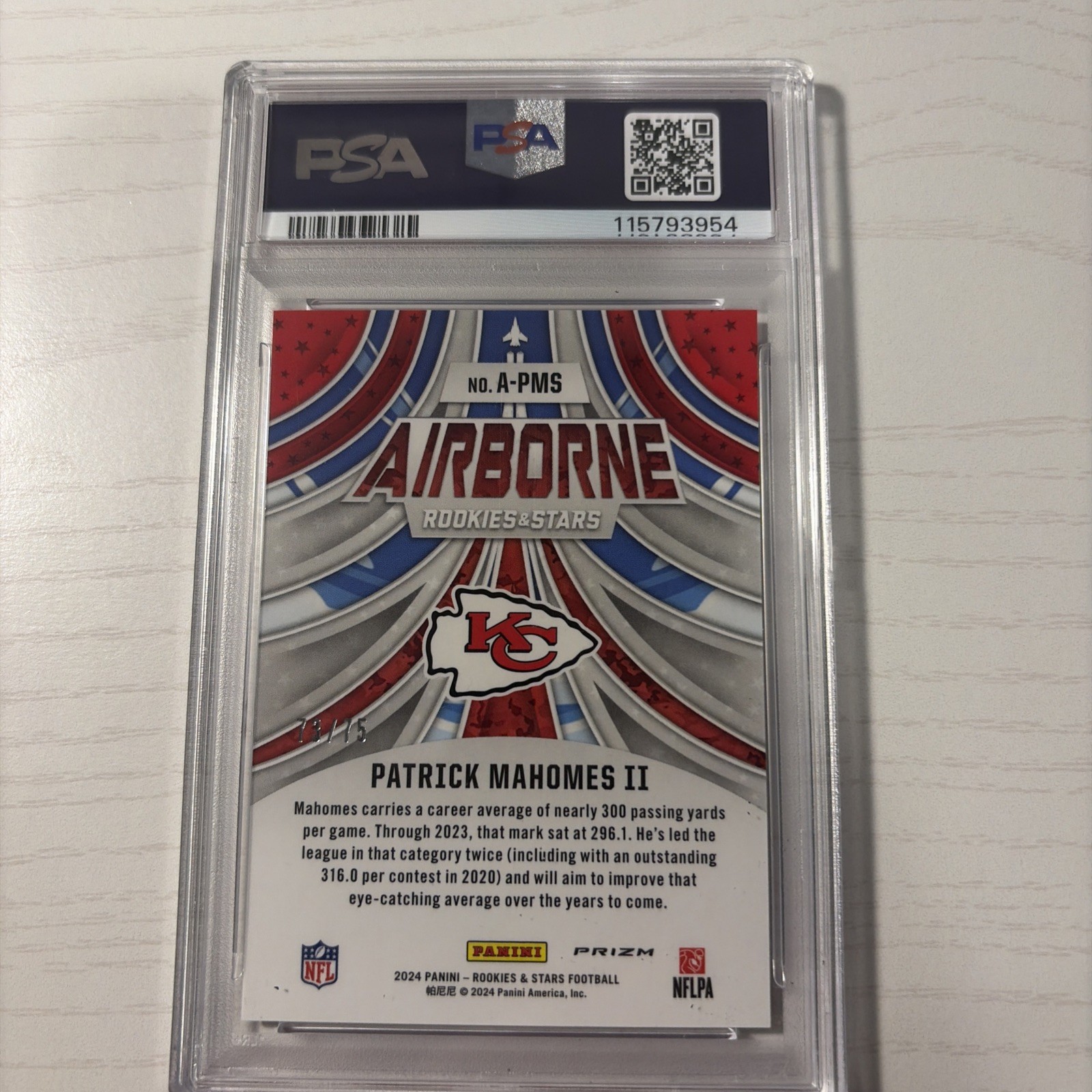 2024 Rookies And Stars Pink Airborne /75 Patrick Mahomes Psa10 Invest ! view 2