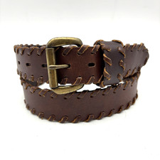 Vintage Brown Full Grain Genuine Leather Whipstitch Trim Western Belt M 34-40"