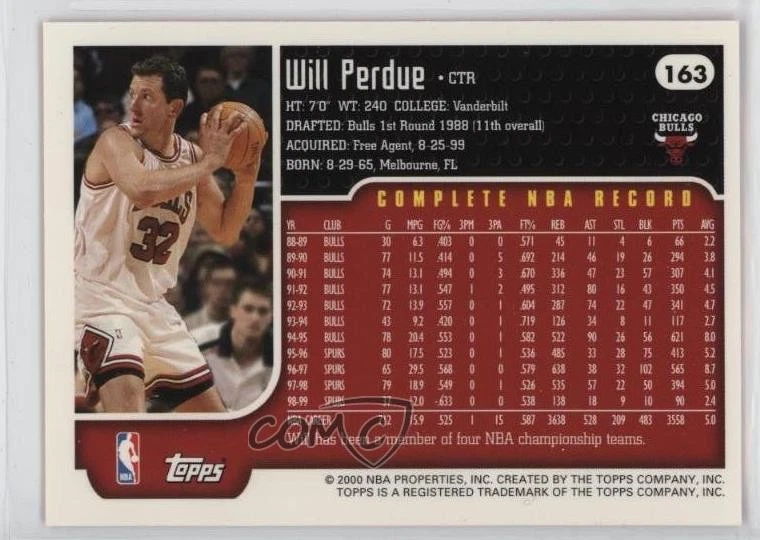 1999-00 Topps Will Perdue #163 - Image 2 of 2