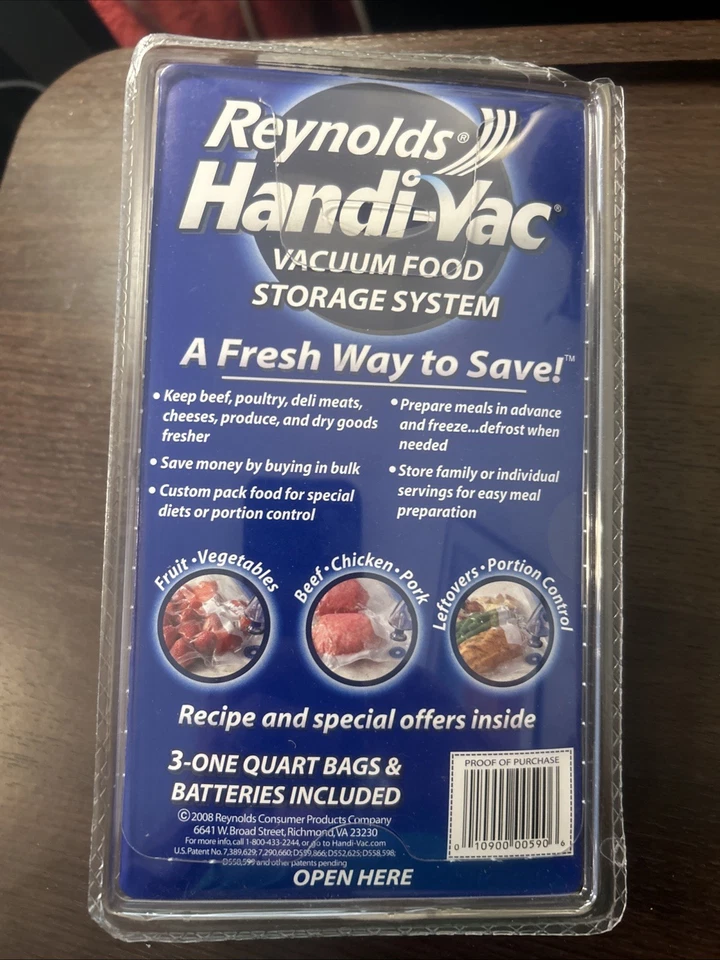 Nuevo kit de inicio sellador al vacío Handi-Vac Reynolds con bolsas de 3 cuartos de galón Foto 2 de 2