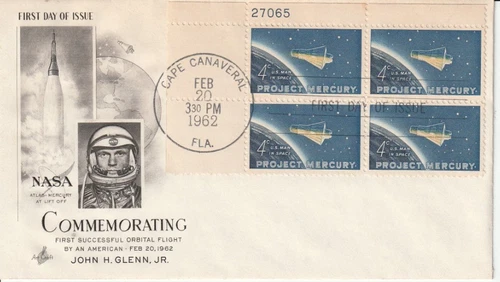 1193 4c Project Mercury February 20 1962 FDC First Day Cape Canaveral PLATE BLK
