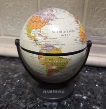 Hammond World 5 1/2 x 4 inch Table Office Desk Top Spinning Globe Black Base 💙