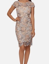 XSCAPE Women's Beige Embroidered Lace V-Back Dress Size 6