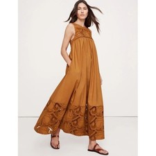 Banana Republic Embroidered Cotton Poplin Goldenrod Maxi Dress Size Medium New