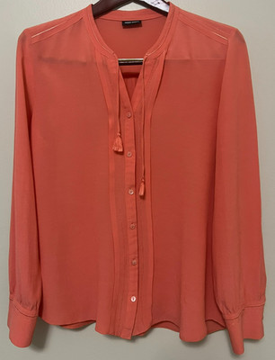 Gerry Weber Women long sleeve Orange Peach Shirt button up Pom Pom String Blouse