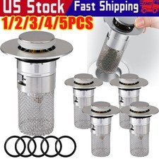 1-5 Pop Up Bathroom Sink Stopper Stainless Steel Drain Plug with Filter 34-40mm