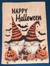 NEU Doppelseitige Sackleinen Happy Halloween Wichtel Garten Flagge 12"x18" Orange Schwarz