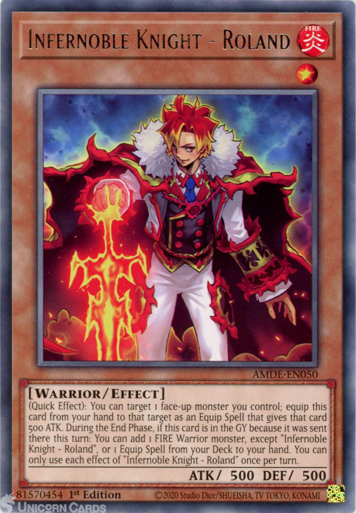 AMDE-EN050 Infernoble Knight - Roland :: Rare 1st Edition Mint YuGiOh Card