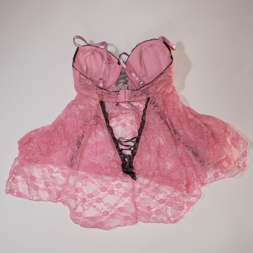 Y2K Native Intimates Pink Lace Fairy Pushup Cami With Gray Lace And Ribbon - Picture 2 of 4