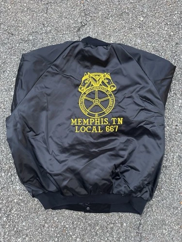 Teamsters Memphis Vintage Satin Bomber Jacket Black Size XL Made in USA image 2