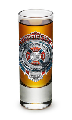 FIREFIGHTER - BADGE OF HONOR- NEW-  2 OZ. SHOT GLASS  