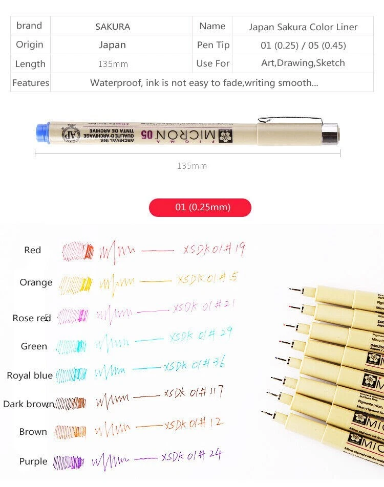 Juego de 14 bolígrafos delineadores de colores Sakura Pigma Micron Foto 3 de 4