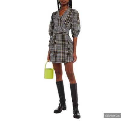 Ganni Checked Cotton-blend Seersucker Mini Wrap Dress si ze6 | eBay