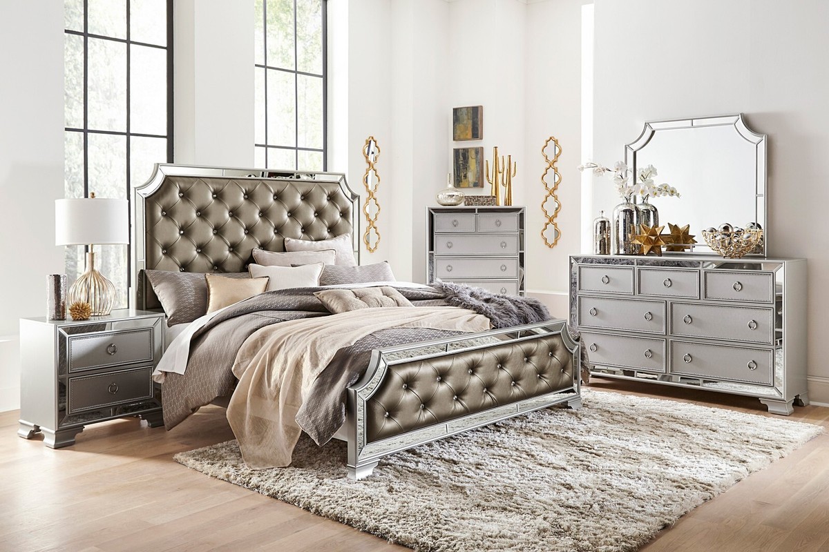 NEW Silver Champagne Gold Queen King 5PC Modern Bedroom Set Furniture  B/D/M/N/C | eBay