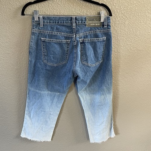 Vintage 90's Guess Jeans Womens 29 Blue Ombré Cropped Capri Raw Y2K USA 1981 - Picture 2 of 13