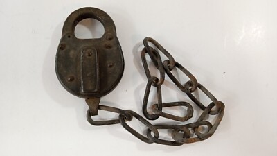 Antique AM.EX.CO.  Padlock with Chain AM.EXP.CO. 
