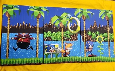 Set Of 3 Sonic the Hedgehog Canvas Wall Art Home Decor Frame 8''x12''