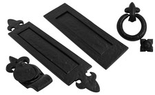 Black Antique Front Door Set Letter Box Cylinder Pull Door Knocker Cottage Cast