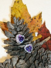 Amethyst  Austrian Crystal Heart Earrings .925 Sterling Silver Setting  Posts