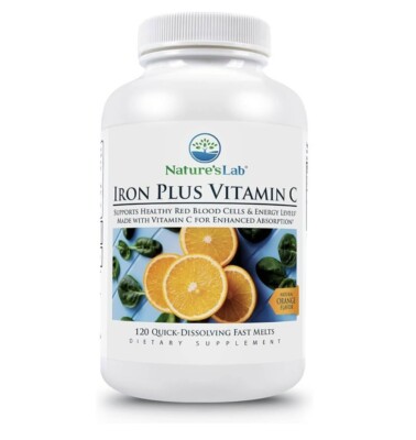 Nature's Lab Iron Plus Vitamin C - 120 Quick Dissolving Fast Melt Tablets